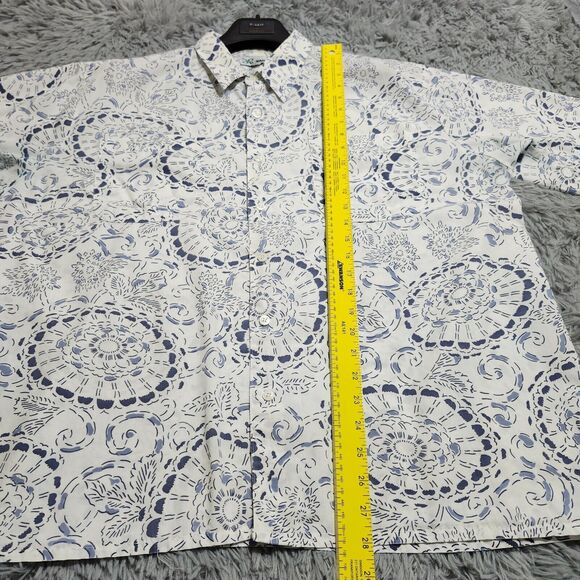 Vintage Haband Hawaiian Shirt Mens Size XL XLarge Floral Print White Blue Pocket - Picture 9 of 11